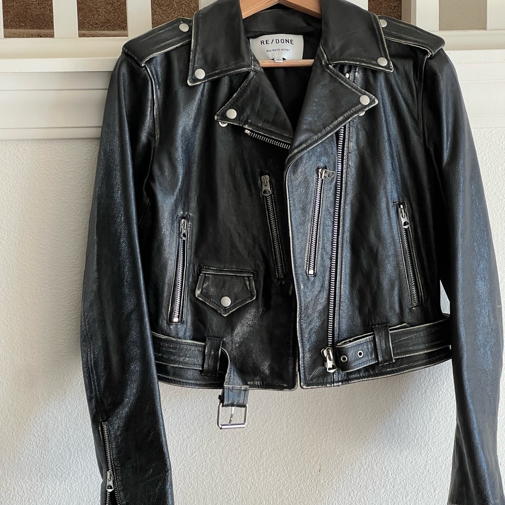 Re/Done 80’s Moto Leather Jacket in Vintage Black